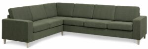 Pan set 7 corner hjørnesofa - vinter mosgrøn polyester stof og natur træ - Nicehome.dk