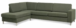Pan set 2 OE left sofa med chaiselong - vinter mosgrøn polyester stof og natur træ - Nicehome.dk