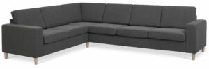 Pan set 7 corner hjørnesofa - antracitgrå polyester stof og natur træ - Nicehome.dk