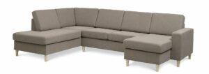 Pan set 4 U OE left sofa med chaiselong - antelope beige polyester stof og natur træ - Nicehome.dk