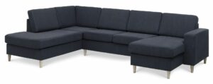 Pan set 4 U OE left sofa med chaiselong - blå polyester stof og natur træ - Nicehome.dk