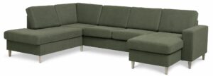 Pan set 4 U OE left sofa med chaiselong - vinter mosgrøn polyester stof og natur træ - Nicehome.dk
