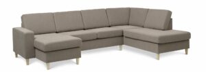 Pan set 5 U OE right sofa med chaiselong - antelope beige polyester stof og natur træ - Nicehome.dk
