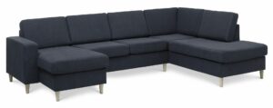 Pan set 5 U OE right sofa med chaiselong - blå polyester stof og natur træ - Nicehome.dk