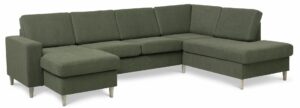 Pan set 5 U OE right sofa med chaiselong - vinter mosgrøn polyester stof og natur træ - Nicehome.dk