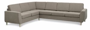 Wendy set 7 corner hjørnesofa - antelope beige polyester stof og natur træ - Nicehome.dk