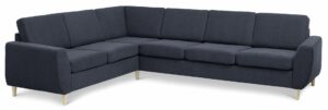 Wendy set 7 corner hjørnesofa - blå polyester stof og natur træ - Nicehome.dk