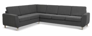 Wendy set 7 corner hjørnesofa - antracitgrå polyester stof og natur træ - Nicehome.dk