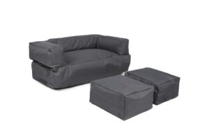 NORDVÄRK Kids udendørs dobbelt sækkestol og 2 puffer til børn - røgfarvet polyester (sæt med 3) - Nicehome.dk