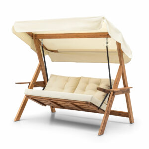 NORDVÄRK Galata udendørs hængesofa - creme polyester stof og natur fyrretræ - Nicehome.dk