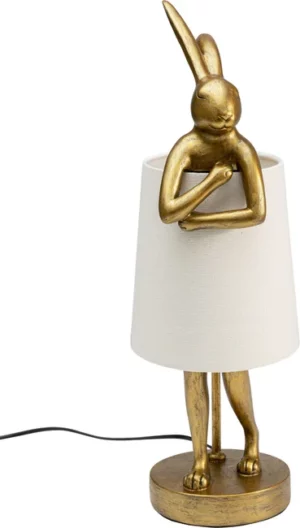 KARE DESIGN Animal Rabbit bordlampe - hvid linnedhør og guld polyresin/stål (H:50cm) - Nicehome.dk