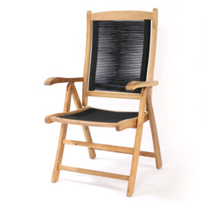 VENTURE DESIGN Peter havestol m. armlæn og 5 positioner - natur akacietræ og sort reb - Nicehome.dk