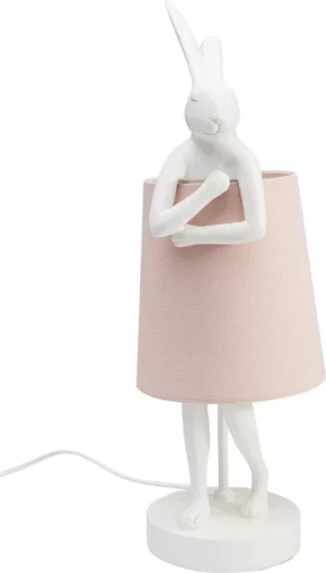 KARE DESIGN Animal Rabbit bordlampe - rosa linnedhør og hvid polyresin/stål (H:50cm) - Nicehome.dk