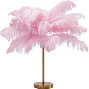 KARE DESIGN Feather Palm bordlampe - lyserød strudsefjer og messing stål - Nicehome.dk