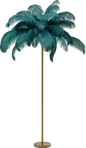 KARE DESIGN Feather Palm gulvlampe - grøn strudsefjer og messing stål - Nicehome.dk
