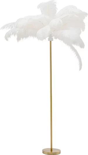 KARE DESIGN Feather Palm gulvlampe - hvid strudsefjer og messing stål - Nicehome.dk