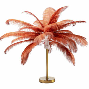 KARE DESIGN Feather Palm bordlampe - rustrød strudsefjer og messing stål - Nicehome.dk