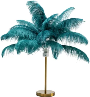 KARE DESIGN Feather Palm bordlampe - grøn strudsefjer og messing stål - Nicehome.dk