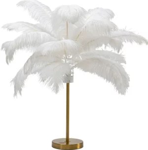 KARE DESIGN Feather Palm bordlampe - hvid strudsefjer og messing stål - Nicehome.dk