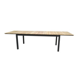 VENTURE DESIGN rektangulær Mexico havebord m. udtræk - natur teaktræ og sort aluminium - Nicehome.dk